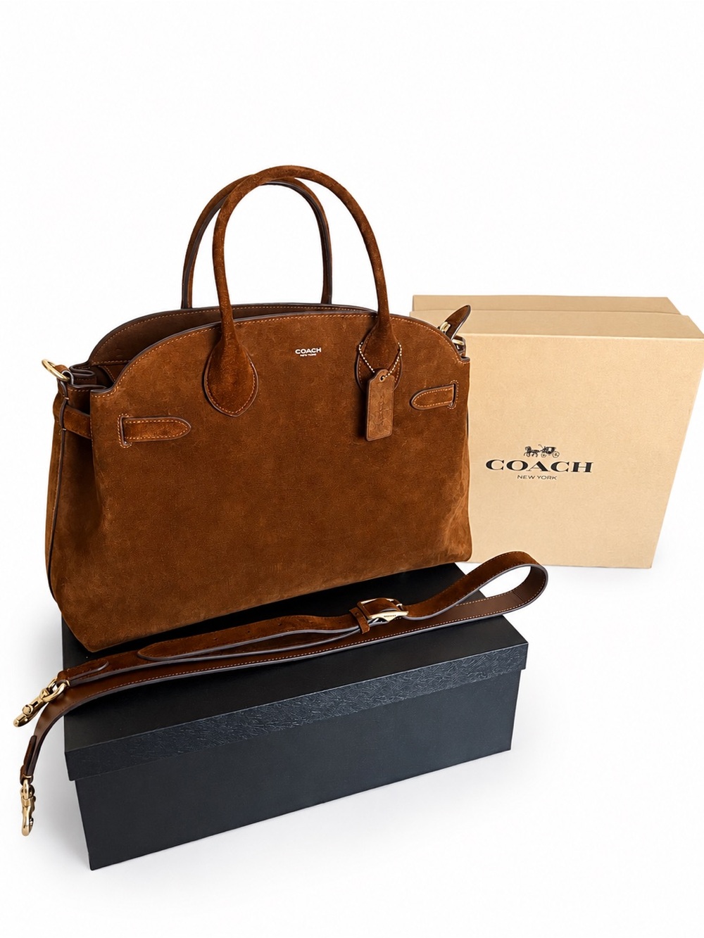 Coach Carry All Brown Suede Satchel with Detachable Strap
